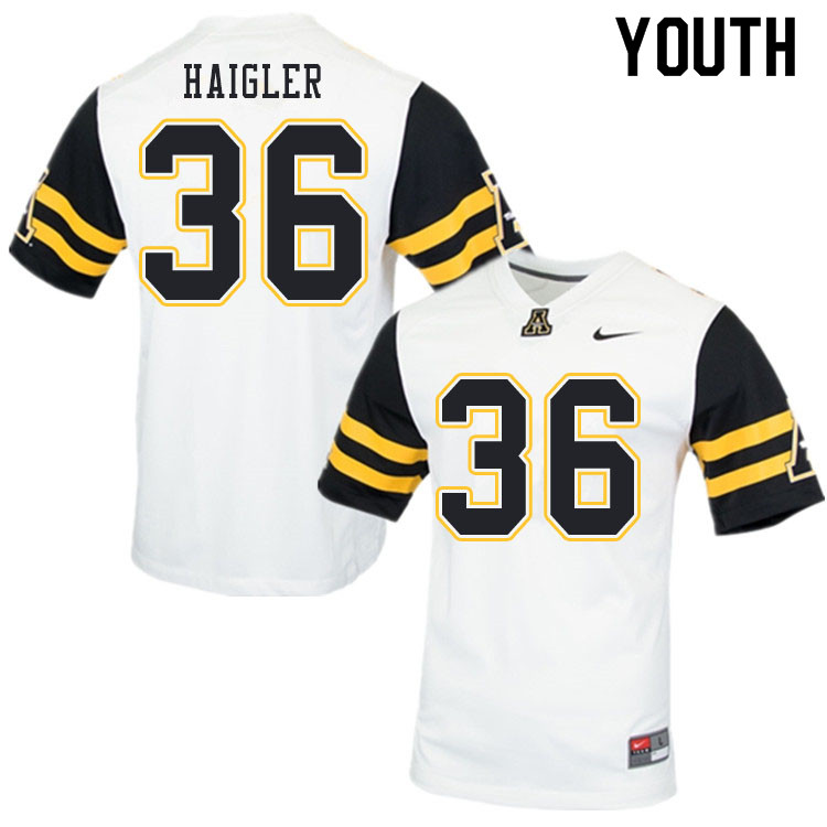Youth #36 Kevon Haigler Appalachian State Mountaineers College Football Jerseys Sale-White - Click Image to Close